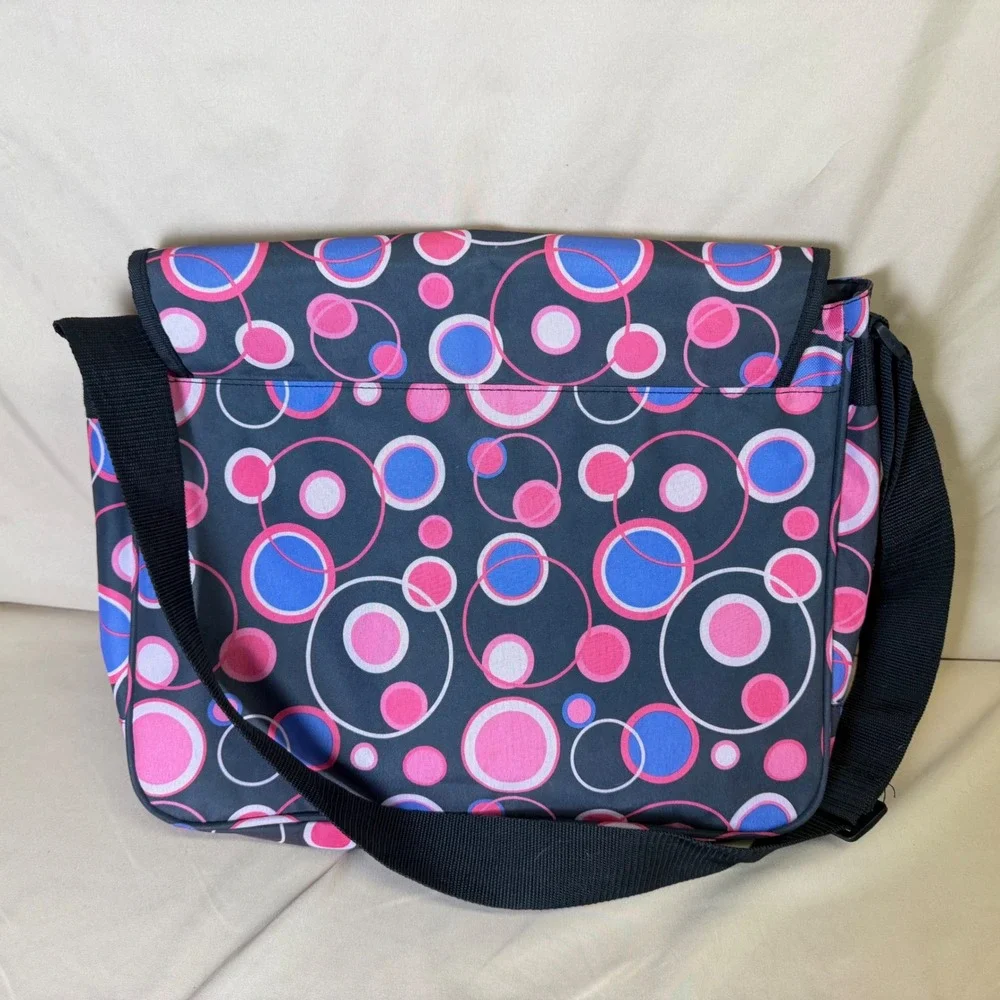 Vintage Y2K Genuine Dickies Messenger Bag Pink Blue Circle Print Laptop School